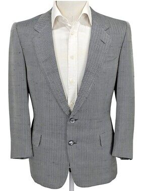 Bijan Sport Coat 42C 100% Silk Herringbone Blazer Made Italy Luxury